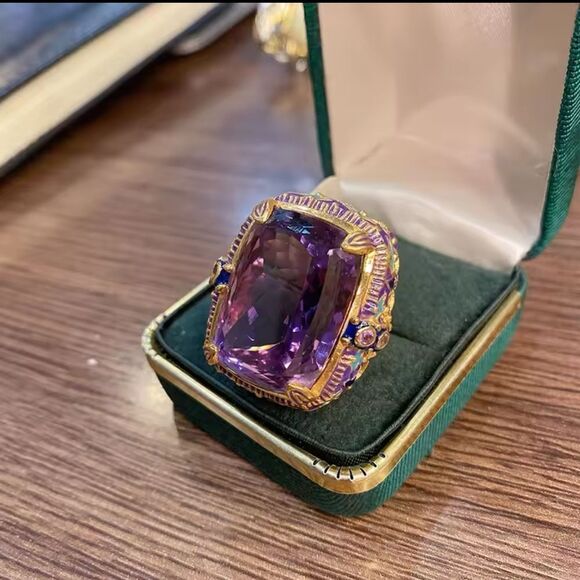 Anthropologie Jewelry - Vintage Inspired Large Amethyst Ring with Gold Detailing